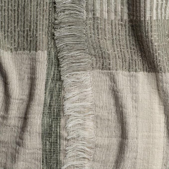 Zen Garden Plaid Throw Blanket 55x80, Sage Neutral Plaid 100% Cotton Decorative Sofa and Bed Blanket, Lightweight All-Season Throw, Handwoven in India, Luxury Bedding Accent