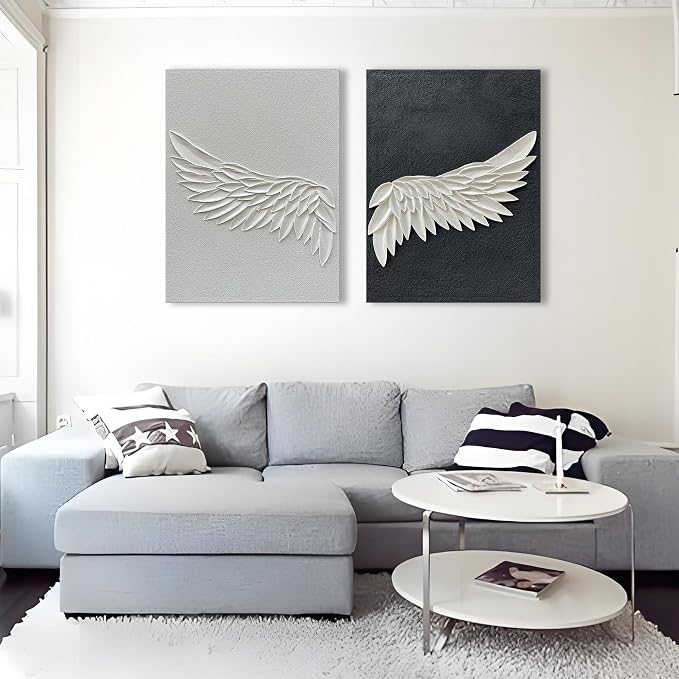 Hand-Painted Modern Abstract Art Oil Painting White Wings Texture Art Painting Home Wall Decorative Art 40x28 inches