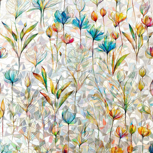 Rainbow Window Privacy Film 3D Floral Decorative Stained Glass Window Film Anti UV Non-Adhesive Reusable 17.5" x 157.4" for Home Room Car Glass Cling