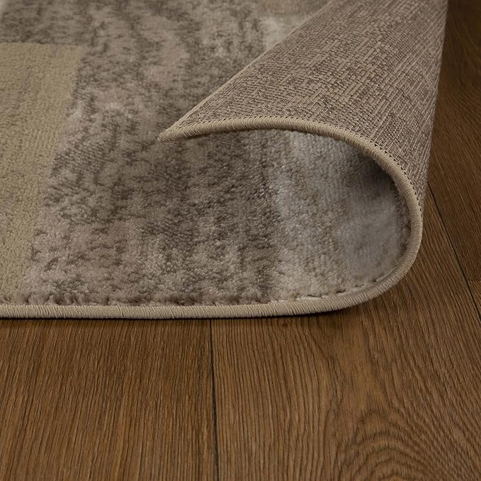 Superior Indoor Area Rug, Jute Backed, Modern Geometric Patchwork Floor Decor for Bedroom, Office, Living Room, Entryway, Hardwood Floors, Rockwood Collection, 4' x 6', Beige