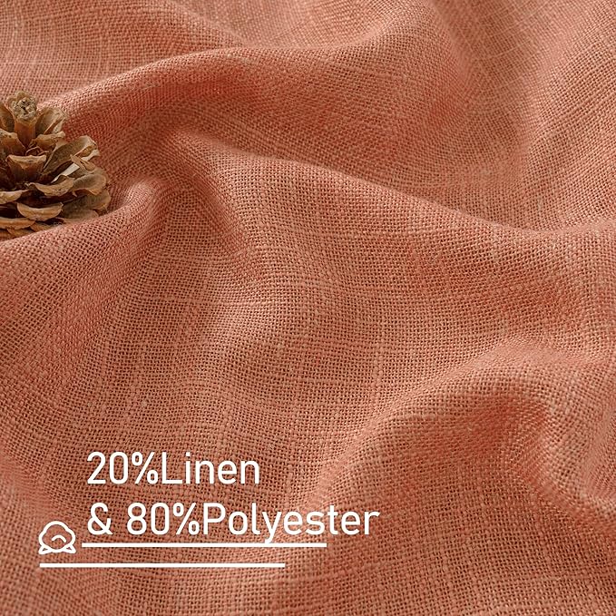 LAMIT 95 Inches Long Terracotta Linen Curtains for Living Room, Back Tab and Rod Pocket Linen Textured Curtains Light Filtering Boho Drapes for Bedroom/Dining Room, Set of 2, 52 x 95 Inch