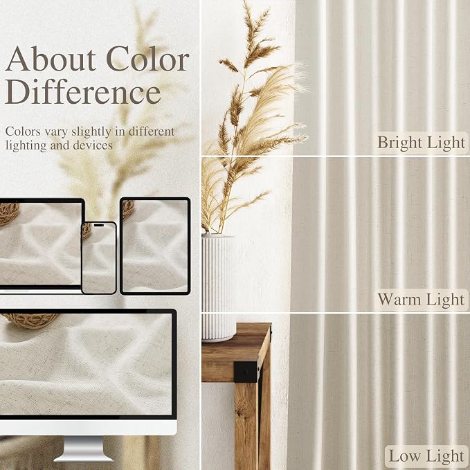 Nanspring Mousse White Linen Curtains 84 Inches Long for Living Room Light Filtering Semi Sheer Curtain Back Tab Simple Modern Elegant Luxury Coastal Decor Drapes for Bedroom Office 52x84,2 Panels