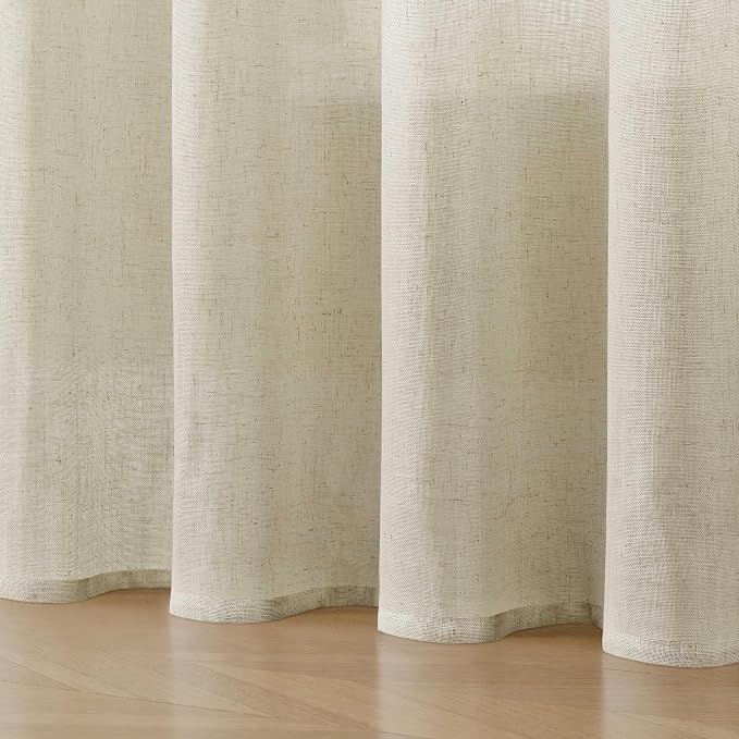 Joydeco Linen Curtains 108 Inch Length 2 Panel Sets,Light Filtering Curtains for Bedroom 100 Inch Wide Living Room Drapes with Back Tabs & Rod Pockets (W100 x L108 Inch, Beige)