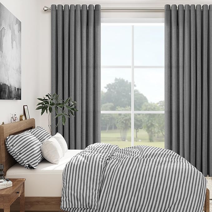 Blazer Grey Linen Curtains 96 Inches Length for Living Room Grommet Top Sunlight Filtering Minimalist Room Sheer Curtain Privacy Aesthetic Modern Elegant Boho 2 Panel Window Drapes for Bedroom 52x96