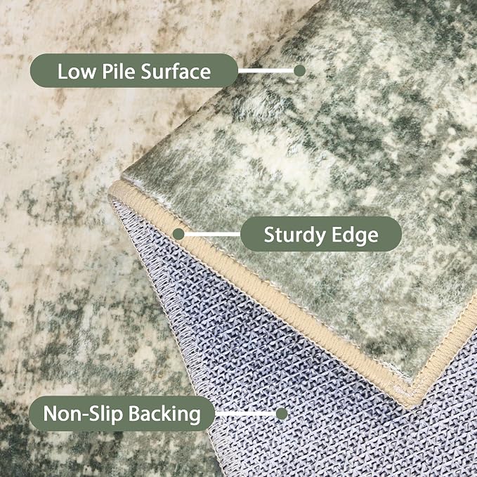 BEIMO Runner Rug for Hallway Kitchen, 2'6"x12' Machine Washable Runners Rug for Entryway, Soft Modern Abstract Throw Rugs, Low Pile Floor Cover with Non Slip Backing, Grey/Dark Green