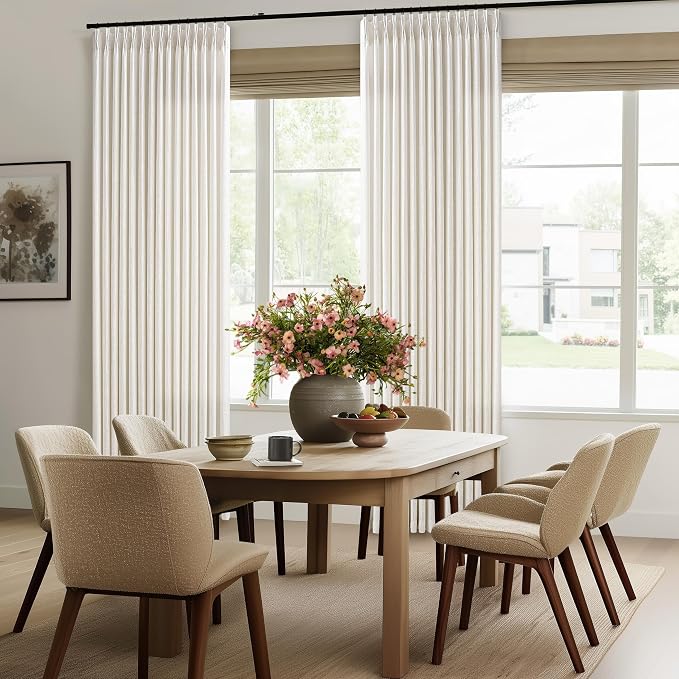 60 Inch Width Curtains 90 Inches Long Linen Curtains Pinch Pleated for Living Room Bedroom Natural Cream Non See Through Back Tab Hooks Rings Pinch Pleat 90 Inch Length Drape Patio Glass Door 1 Panel