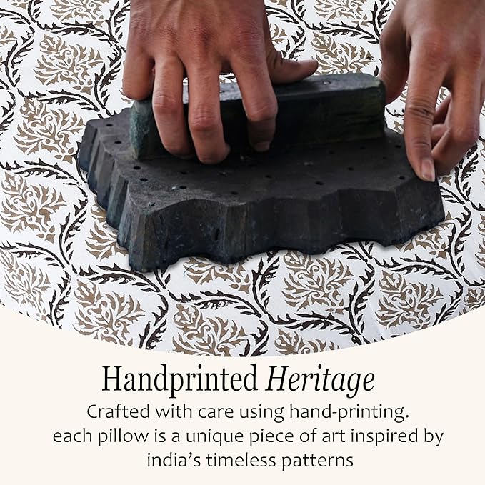 CPC Sandstone Regal Hand Block Print 100% Cotton Ruffle Throw Pillow Cover 18x18 inch with Hidden Zipper Decorative for Couch, Bed, Sofa, Farmhouse, Cottagecore Decor Gift Christmas Fall Thanksgiving