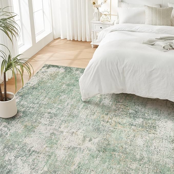 DMOYEST Area Rug Living Room Rugs - 8x10 Washable Large Soft Indoor Neutral Modern Abstract Low Pile Rug Carpet for Bedroom Dining Room Farmhouse Home Office - Green Grey