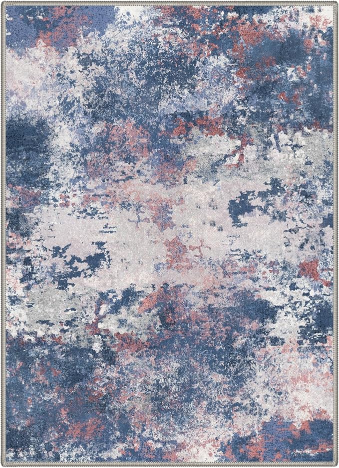 BEIMO Area Rugs 9x12 for Living Room Bedroom, Modern Abstract Machine Washable Rug, Large Soft Low Pile Floor Cover with Non Slip Backing for Dining Room, Red Blue