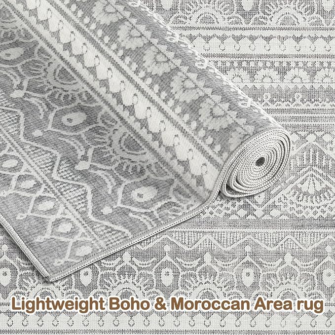 Tortania Area Rug Living Room Rugs - 10x14 Washable Large Soft Neutral Boho Moroccan Bohemian Farmhouse Rug Indoor Floor Carpet for Bedroom Under Dining Table Home Office Decor - Neutral Grey