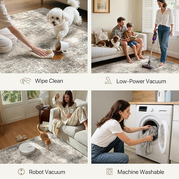 BEIMO Area Rugs 6x9 for Living Room Bedroom, Modern Abstract Machine Washable Rug, Large Soft Low Pile Floor Carpet with Non Slip Backing for Dining Room, Grey