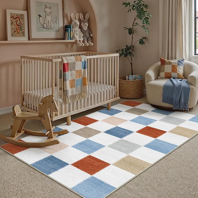 PureCozy Machine Washable 3x5 Area Rugs for Entryway Colorful Modern Soft Checkered Indoor Door Mats Non-Slip Stain Resistant Low Pile Accent Small Rug for Bedroom Kitchen Laundry Entrance