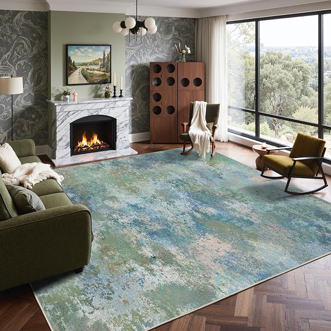 BEIMO Area Rugs 6x9 for Living Room Bedroom, Modern Abstract Machine Washable Rug, Large Soft Low Pile Floor Carpet with Non Slip Backing for Dining Room, Blue Green