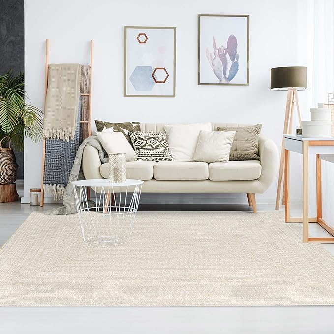 Superior Large Indoor/Outdoor Area Rug, Multi-Tone Reversible Braided Floor Decor for Patio, Front Porch, Entryway, Living Room, Office, Nursery, Artistic Home, 8' x 10', Cream-White