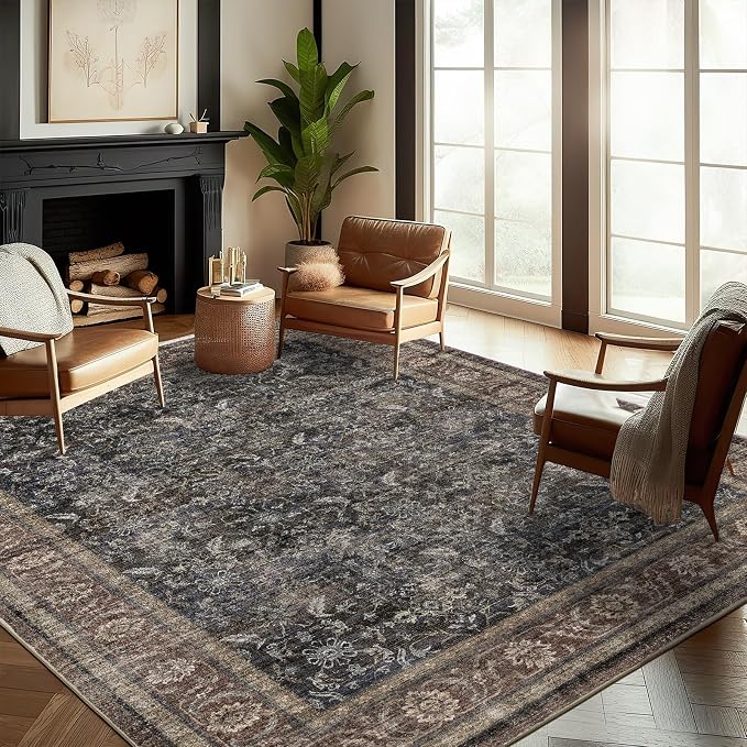 CHAMPLANT Washable Area Rug 10'x14' Boho Design Non-Shedding Easy Care Ideal for High Traffic Areas in Living Room Bedroom Office Coffee Table Kitchen Large Carpet