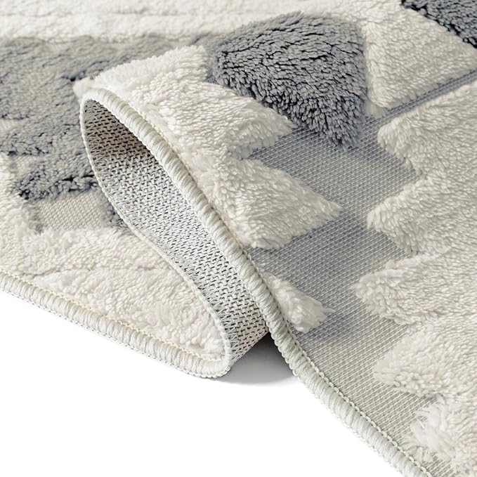 PureCozy Moroccan 5x7 Area Rug for Living Room Blue Grey Washable Checkered Shag Bedroom Carpet Non Slip Soft Neutral Boho Modern Throw Rug for Office Kitchen Dining Room Nursery