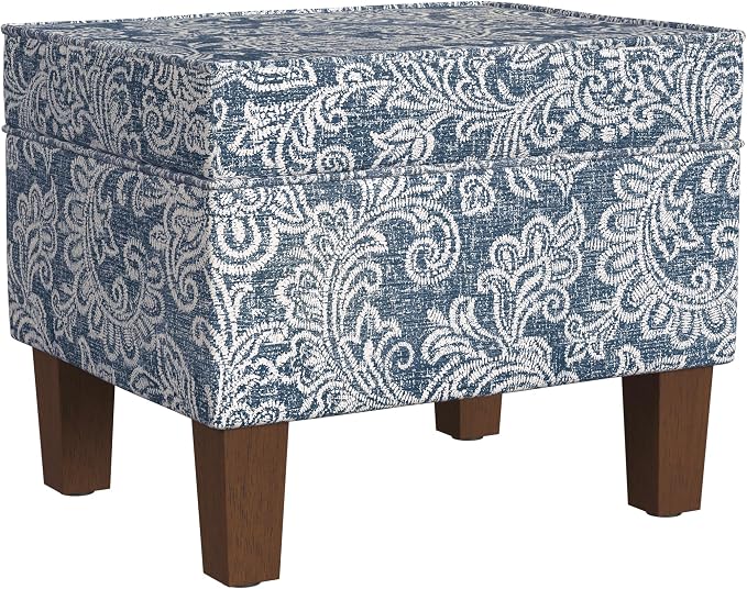 HomePop 22" Modern Rectangular Storage Ottoman - Blue Denim Jacobean Print