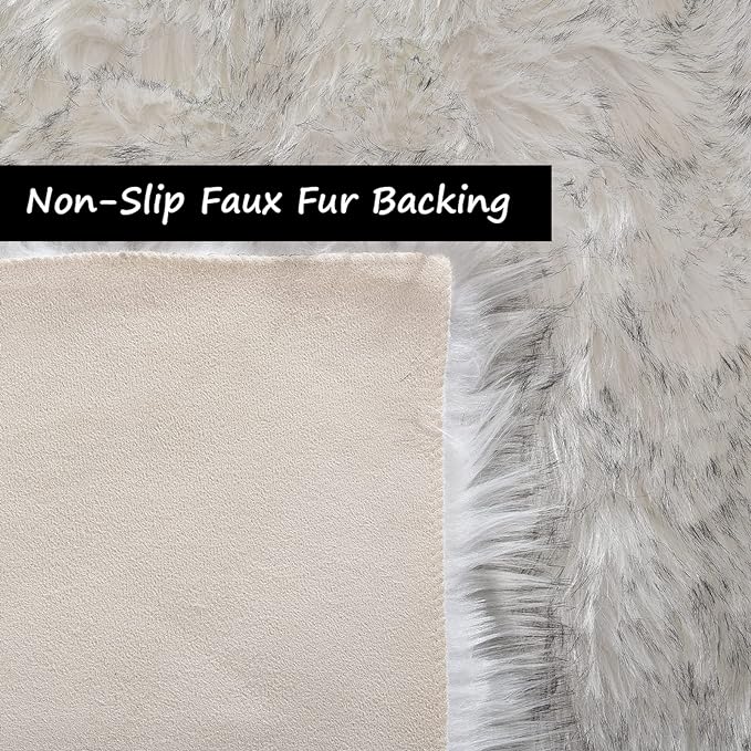 Goolela Sheepskin Area Rug 5x7 for Bedroom Living Room Fluffy Fuzzy Furry Rug Faux Fur Shaggy Plush Soft Washable Rectangle - White with Grey Tips