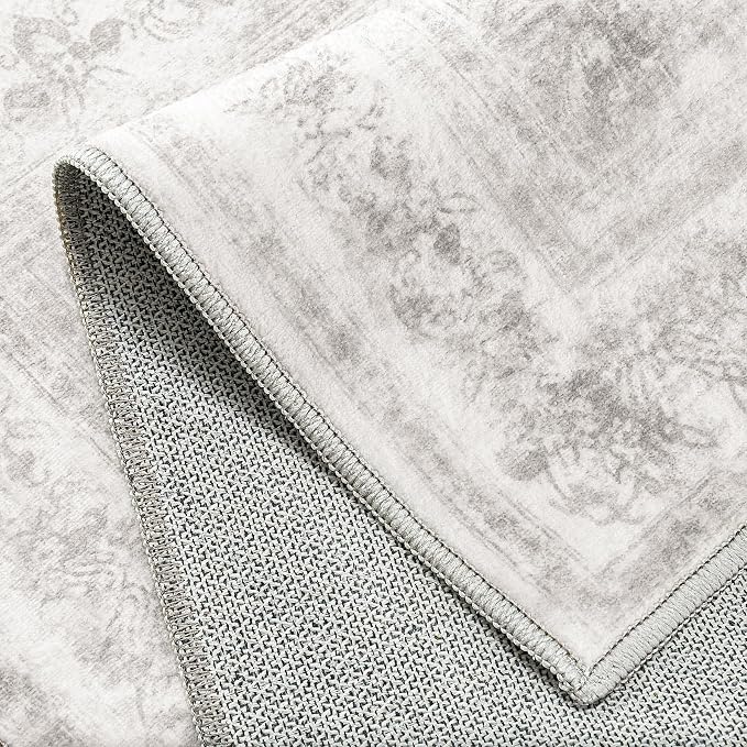 PureCozy Runner Rug 3x10 Washable Light Gray Hallway Runner Vintage Boho Medallion Non Slip Grey Distressed Retro Carpet Indoor Low Pile Long Soft Rug for Kitchen Entryway Bedroom Bathroom Laundry