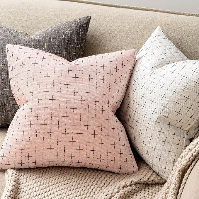 MIULEE Pack of 2 Cute Decorative Burlap Linen Valentine Throw Pillow Covers Farmhouse Pillowcases Modern Rustic Woven Textured Cushion Cover for Sofa Couch Bed 20x20 Inch Pink