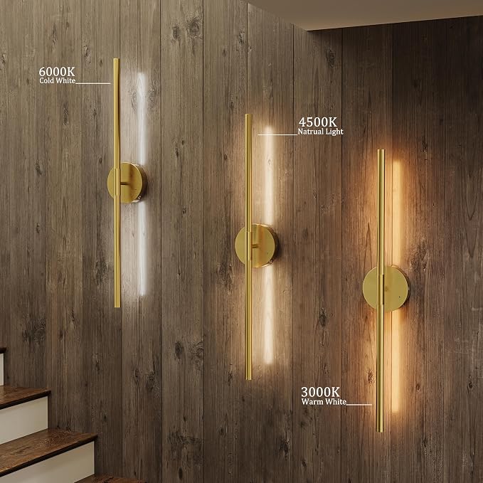 8000mAh Battery Operated Wall Sconce Set of 2 - 24 Inch, Rechargeable, Dimmable, 3000K-6000K, Remote, Touch Control, Timer, 350° Rotate, LED Wall Lamps for Living Room, Bedroom, Gold