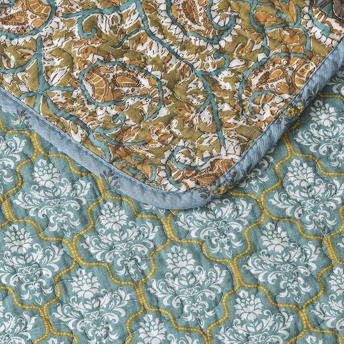 NEWLAKE Cotton Quilted Throw Blanket for Bed Couch Sofa, Reversible Matelasse Blanket with Real Stitched Embroidery,Green Farmhouse Garden,60X78 Inch