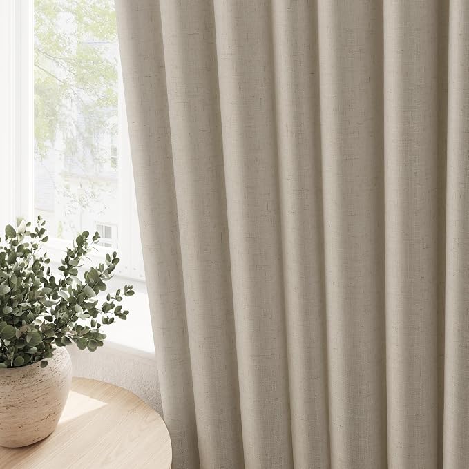 Cobblestone Linen Curtains 90 Inches Long for Living Room Light Filtering Semi Sheer Grommet Top Curtain Luxury Neutral Modern Farmhouse Privacy Sheer Drapes for Bedroom Dinner Room 52x90, 2 Panels