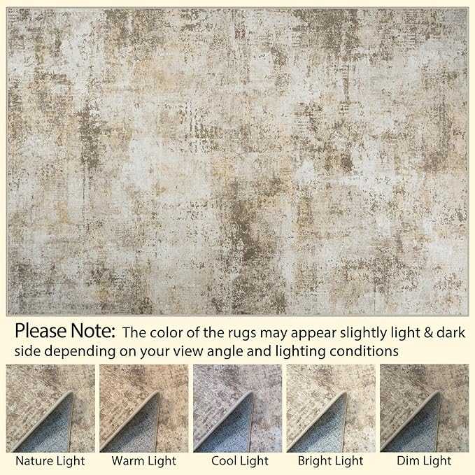 Washable Rug 6x9 Area Rugs: Soft Large Living Room Rug with Anti-Slip Backing Non-Shedding Stain-Resistant Modern Abstract Carpet for Bedroom Dining Room Nursery Home Office Beige Grey