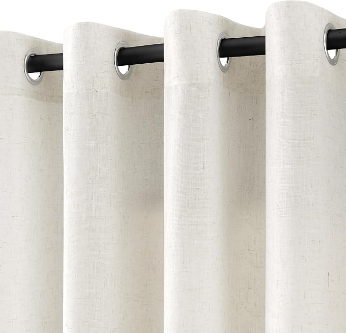 Nanspring Natural Cream Linen Curtains 54 Inch Length for Small Window 2 Panels Set Grommet Neutral Flax Linen Sheer Drapes Semi Privacy Boho Farmhouse Short Curtain for Kitchen Cafe Home Decor 52X54