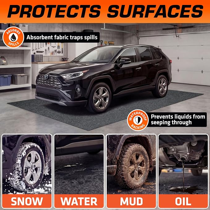 Armor All Jumbo XXL Garage Floor Mat (22' x 8'10"), Waterproof Garage Flooring, Absorbent, Premium Oil Spill Resistant Garage Pad, Durable, Protects Surfaces (Includes Double Sided Tape) (USA Made)