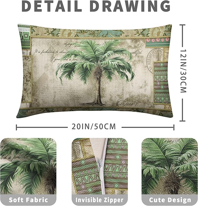 Palm Tree Pillow Covers 12x20 Tropical Banana Tree Rectangle Pillow Case Set of 2 Hawaii Coconut Tree Lumbar Throw Pillow Covers for Bedroom Living Room Sofa