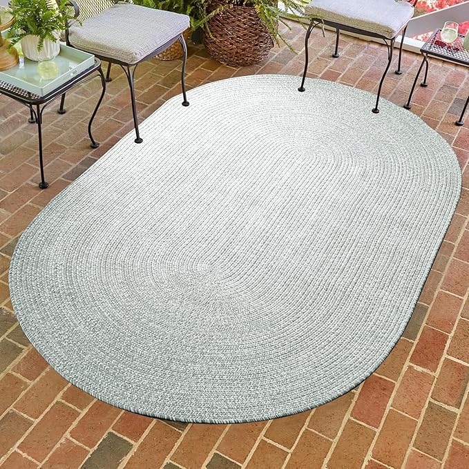 Superior Reversible Braided Indoor/Outdoor Area Rug, 5' x 8', Fog Green-White