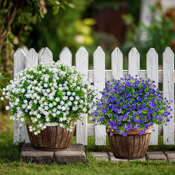 AXYLEX Artificial Flowers for Outdoors Fake Plants - 12 Bundles Faux Outside Greenery Boxwood No Fade Plastic Shrubs Fall Decor Farmhouse Home Garden (White)