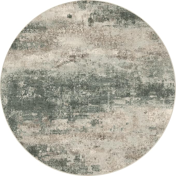 BEIMO Round Rugs 4FT for Living Room Bedroom, Modern Abstract Machine Washable Circle Rug, Soft Low Pile Floor Cover with Non Slip Backing for Dining Room, Grey/Dark Green