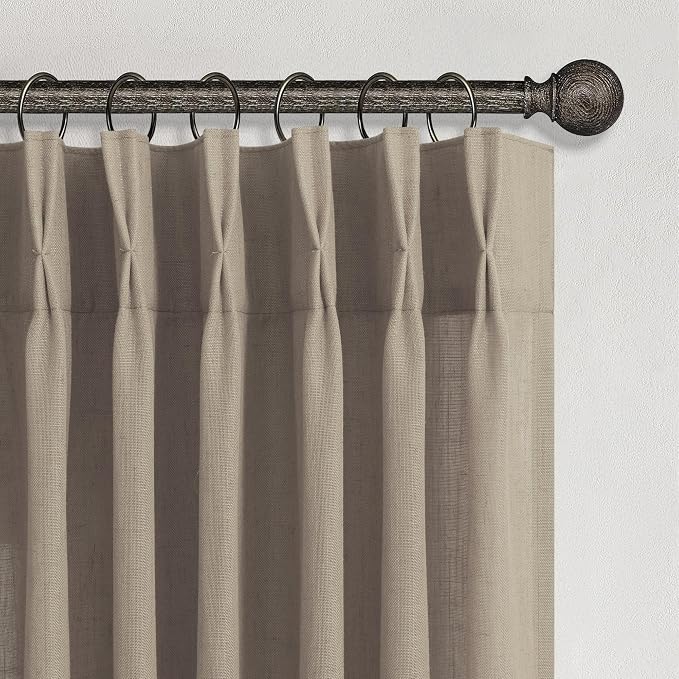 Dark Taupe Curtains 63 Inch Length for Boys Bedroom 2 Panels Back Tab Pinch Pleated Linen Semi Sheer Jute Barley Burlap Colored Light Brown Curtain for Dining Room Nursery Office Home Decor 40x63 Long