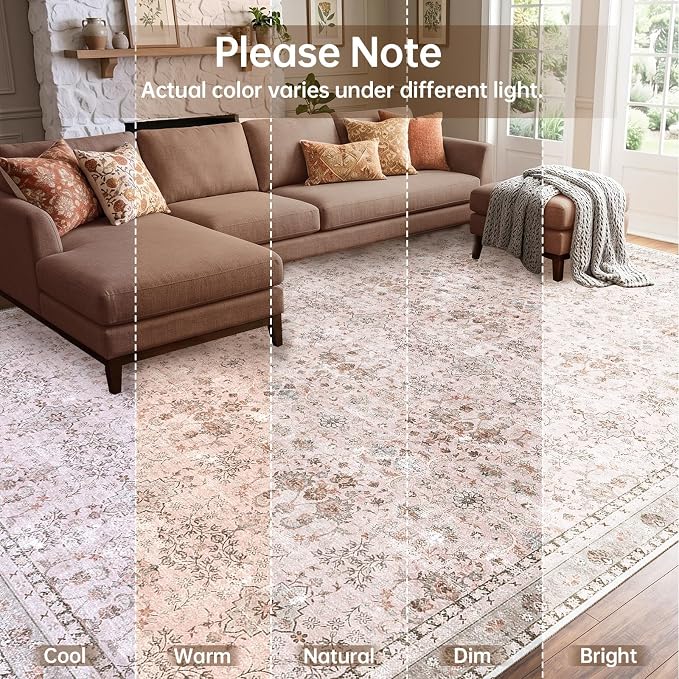 Sasttie 9x12 Area Rug, Ultra-Soft Washable Rug, Low Pile Foldable Thin Carpets with Non-Slip Backing, Skin-Friendly Stain Resistant Carpet for Living Room, Bedroom, Kitchen, Dorm, 9x12, Pink