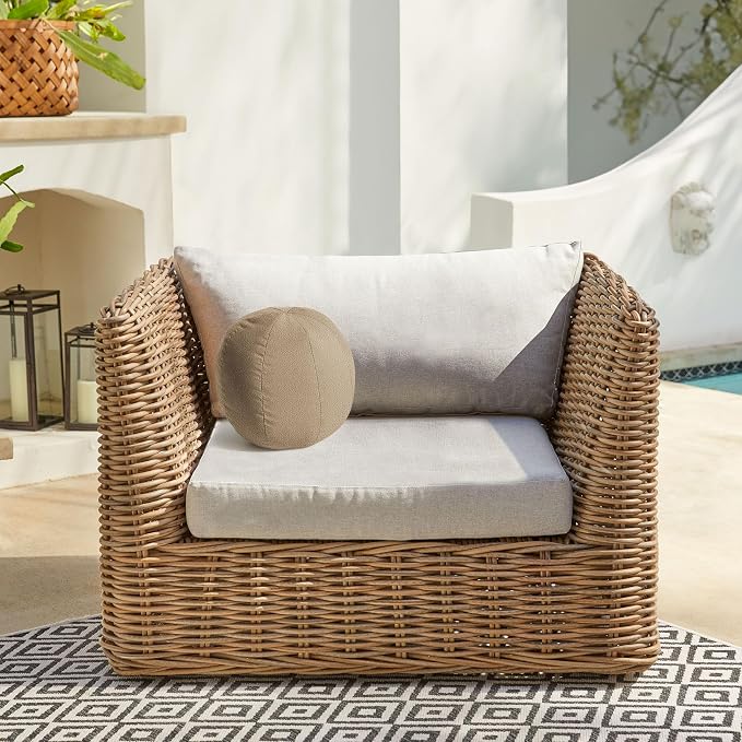 Sorra Home Harborside Outdoor Knife Edge Ball Single Pillow, 12 in W x 12 in H x 12 in D, Tan