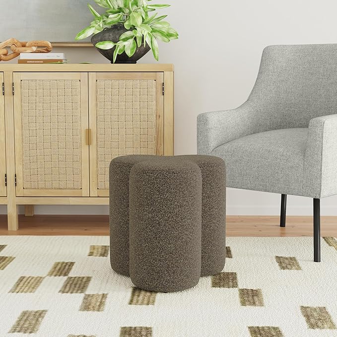 HomePop Upholstered Clover Shaped Ottoman|HomePop Home Décor|Foot Rest Ottoman - Dark Brown Boucle