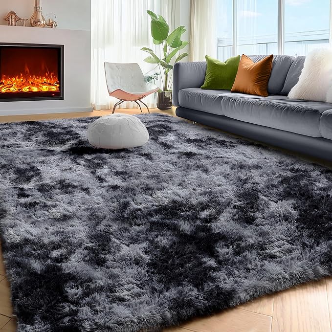 PAGISOFE Area Rugs 9x12 Living Room,Large Dark Grey Shag Rugs for Bedroom, Extra Large Thick Gray Fluffy Nursery Carpet Boys Girls Dorm Rugs for Kids Room Home Decor Aesthetic,Playroom Classroom Men