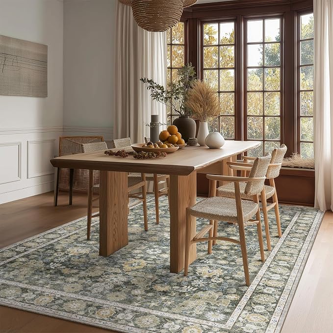 Washable Rugs for Living Room: 5x7 Area Rugs for Bedroom Ultra Soft Non-Slip Stain Resistant Vintage Boho Large Carpet for High-Traffic Dining Room - Farmhouse Decor