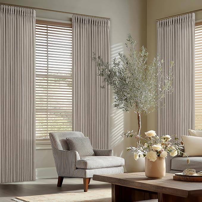 Taupe Pleated Linen Curtains 126 Inches Long for Living Room 2 Panels Set Greyish Beige Flax Pinch Pleat Drapes Back Tab Farmhouse Ceiling Floor 126 Inch Window Curtains Bedroom Burlywood Birch