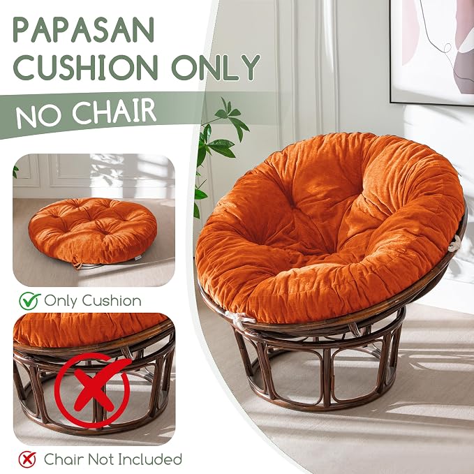 HIGOGOGO Papasan Chair Cushion with Chenille Cover (Without Chair), Soft Supportive Cushion, Orange, 48 x 48 Inch