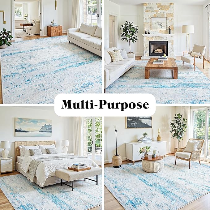 6x9 Area Rugs Washable Rug:Anti-Skid Abstract Modern Living Room Rug Soft Thin Carpets Indoor Floor Non-Shedding Carpet for Bedroom Dining Farmhouse Nursery Home Office(Light Blue/White/Beige, 6x9)