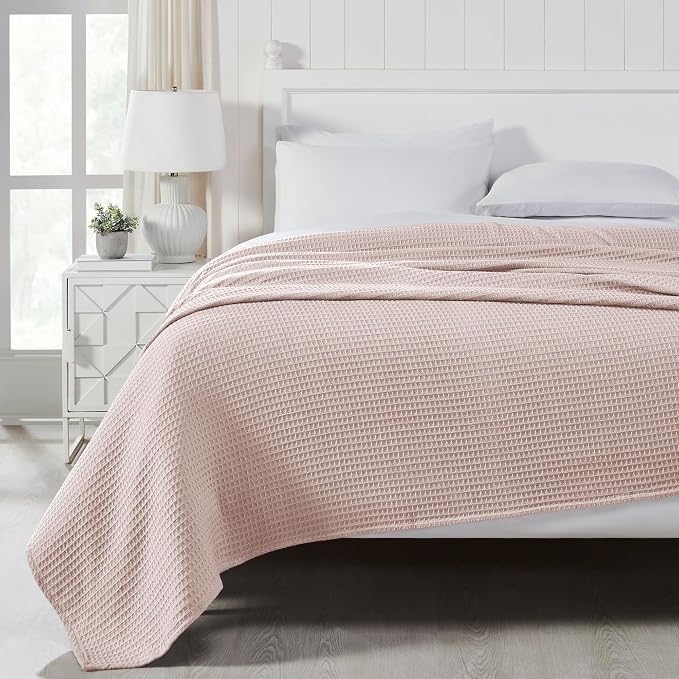 Modern Threads 100% Cotton Waffle Thermal Blanket, Blush, King/California King
