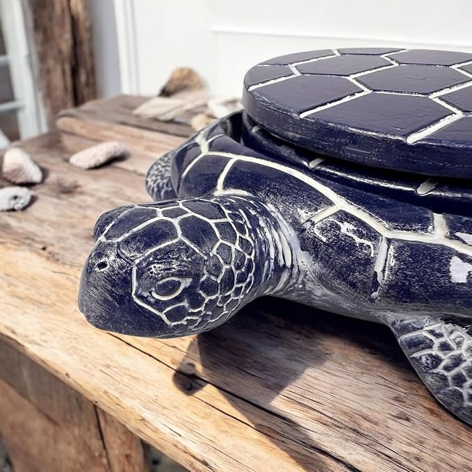 Sea Turtle Coaster Set - Coastal Ocean Beach Decor - Rustic Nautical Navy Blue and White Finish