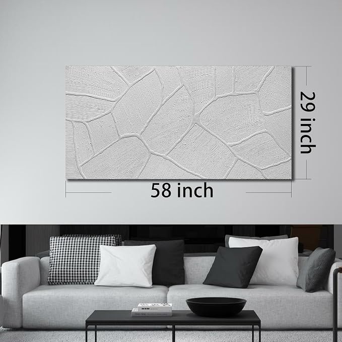 DNIEOTU Abstract Textured Canvas Wall Art for Living Room, White Wall-Decor for Bedroom, Modern Minimalist Geometric Paintings for Hallway Office, Size 59 x 29 Inches Hand Painted