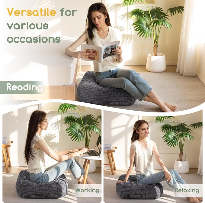 HIGOGOGO 6" Floor Pillow Cushion for Adults, Meditation Cushion Pillow, Blended Corduroy Cover, Large Square Floor Sitting for Tatami Living Room or Yoga, 22x22 Inch, Dark Grey