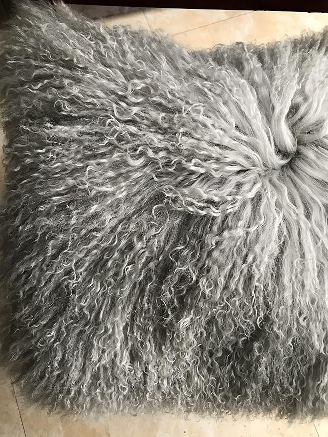 100% Real Mongolian Lamb Fur Cushion Cover/Pillowcase (Grey, 18x18inchs) 1