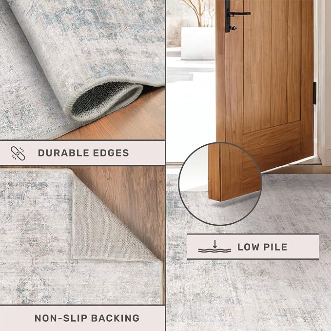 Hazo Haus Light Blue 2x6 Non Slip Bathroom Runner Rug - Blue Gray Washable Rug for Kitchen, Hallway, Non Slip with Rubber Backing, Boho Modern Abstract Runner Home Décor