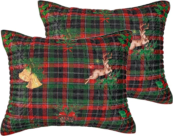 Levtex Home - Merry Tartan Sham - Standard Sham Set of 2 (20x26in.) - Red and Green Velvet Tartan Plaid - Polyester